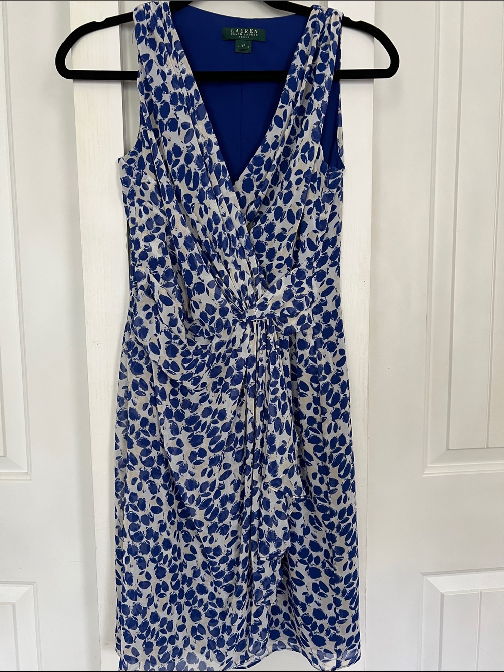 Ralph Lauren White and Blue Floral Sleeveless Wrap Dress